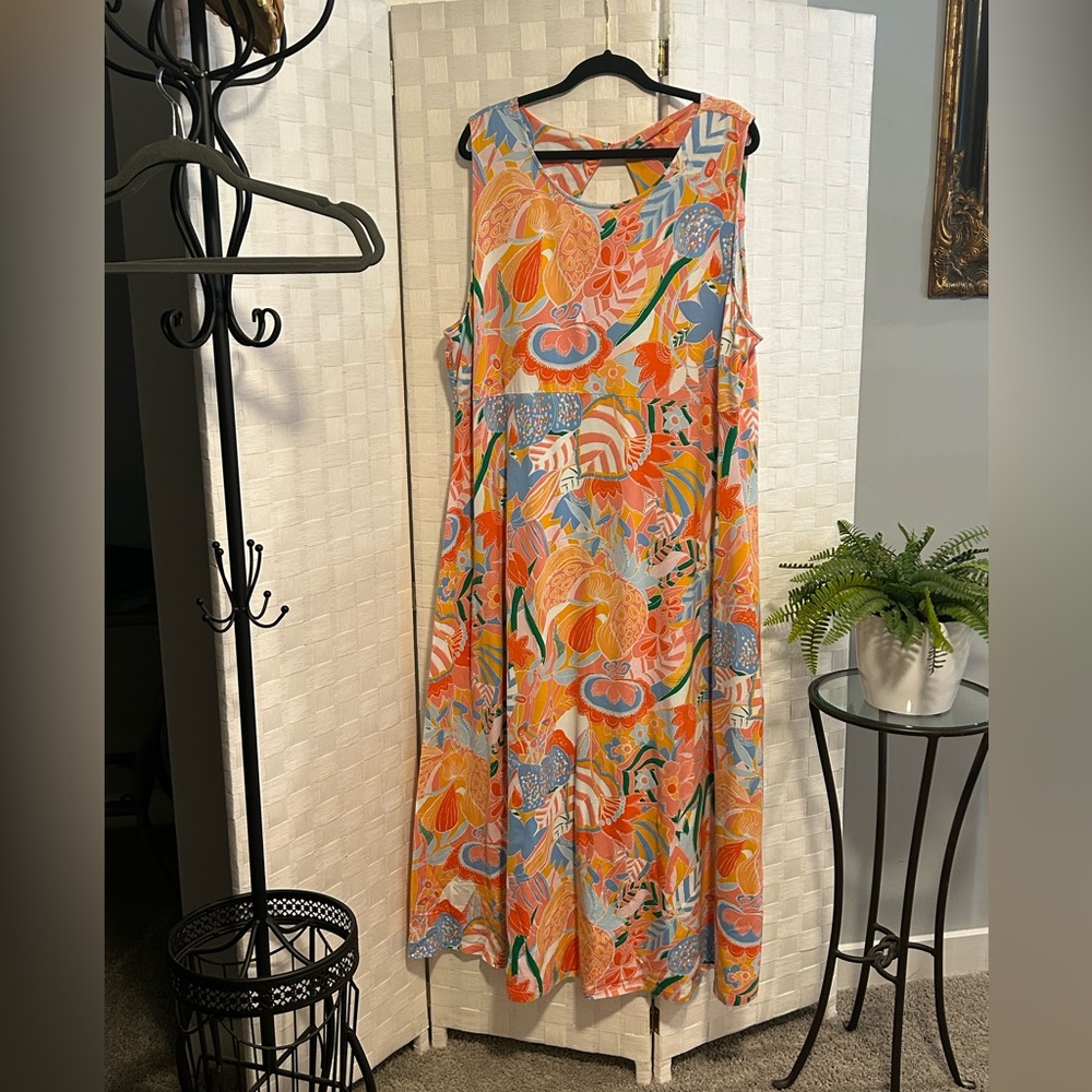Talbots Peach and Blue Jersey Maxi Dress